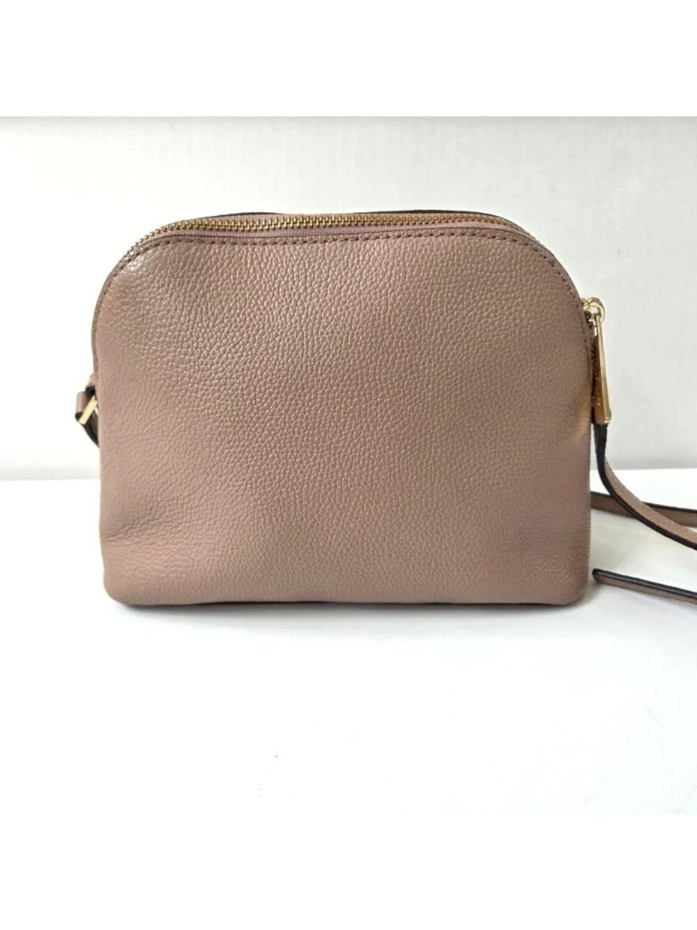 Michael Kors Purse Fawn Pink Tan Pebbled Leather Adele Dome Crossbody Preppy